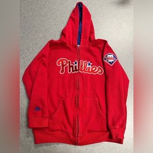 Majestic Embroidered Red Full Zip Philadelphia Phillies Hoodie—14/16 Youth